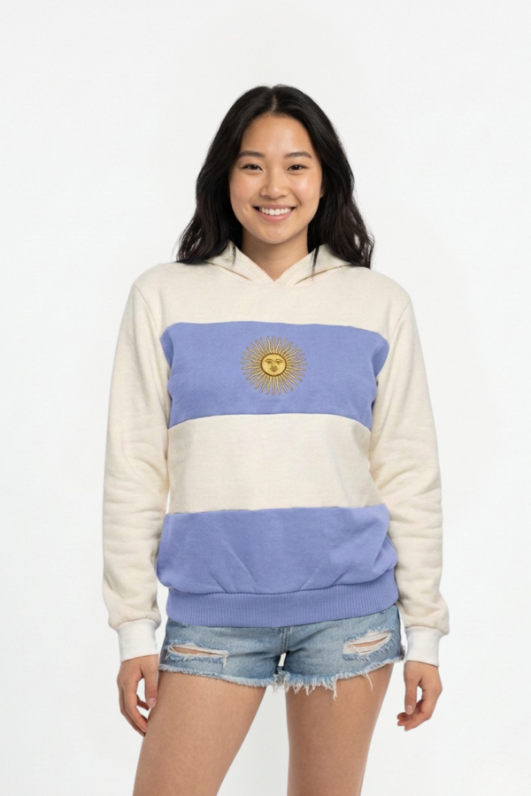 Buzo Frisa Peinado Con Capucha Sol De Mayo Bordado "MUNDIAL"