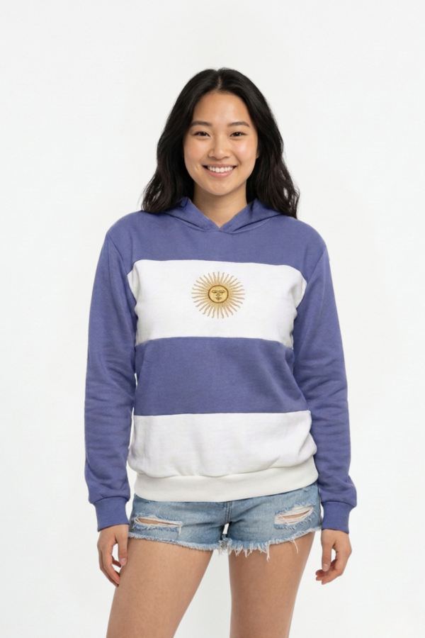 Buzo Frisa Peinado Con Capucha Sol De Mayo Bordado "MUNDIAL"