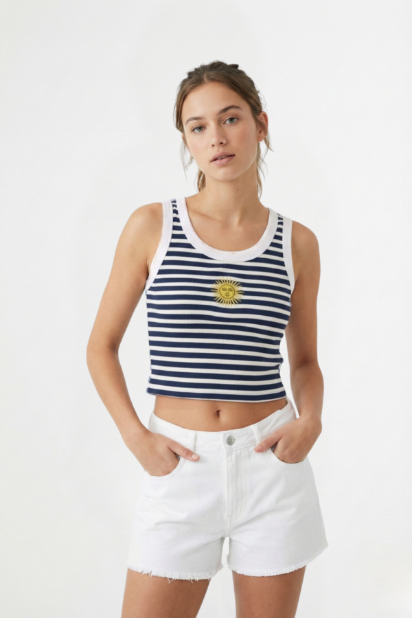 Musculosa Morley Rayado Sol De Mayo Bordado En El Medio "YAMILA"