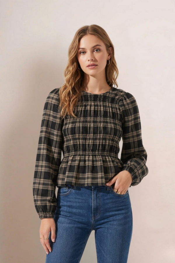 Blusa Manga Larga Fruncida Cuadrille Pilu "ANABELLA"