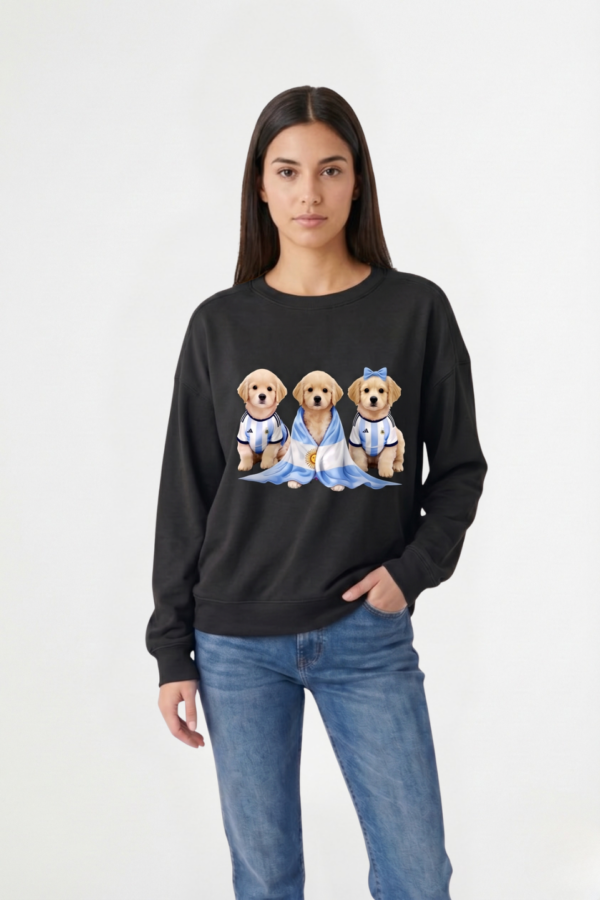 Buzo Rustico Frisado Cuello Redondo 3 Perros Golden Con Camiseta En DTF "DOGGY"