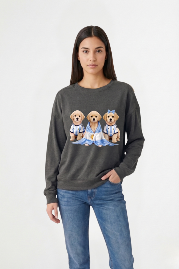 Buzo Rustico Frisado Cuello Redondo 3 Perros Golden Con Camiseta En DTF "DOGGY"