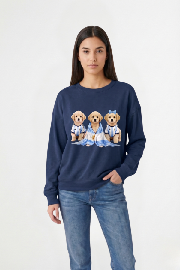 Buzo Rustico Frisado Cuello Redondo 3 Perros Golden Con Camiseta En DTF "DOGGY"