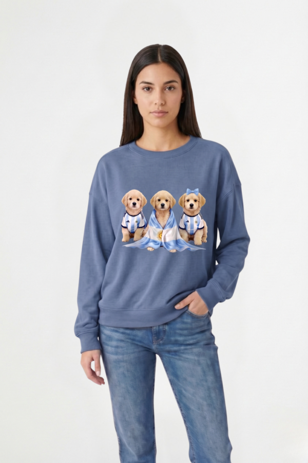 Buzo Rustico Frisado Cuello Redondo 3 Perros Golden Con Camiseta En DTF "DOGGY"
