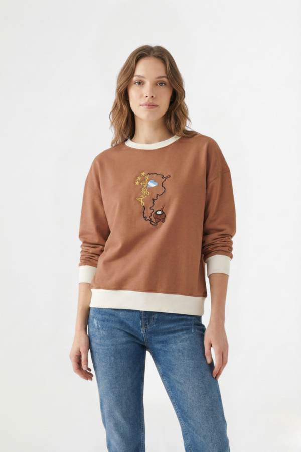 Buzo Rustico Lycra Cuello Redondo Combinado Argentina Mapa Con Mate Bordado "GLENDA"