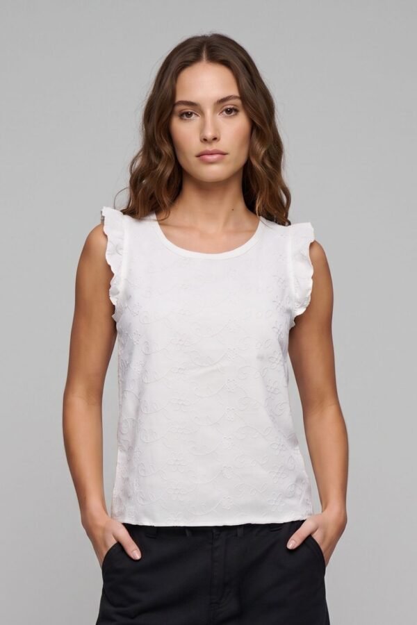 Musculosa Con Gota Lino Twill Bordado "KALIA"