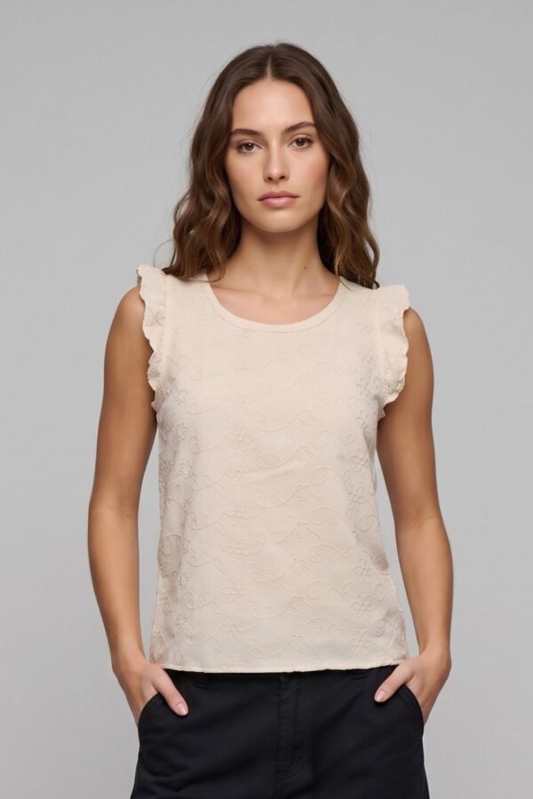 Musculosa Con Gota Lino Twill Bordado "KALIA"