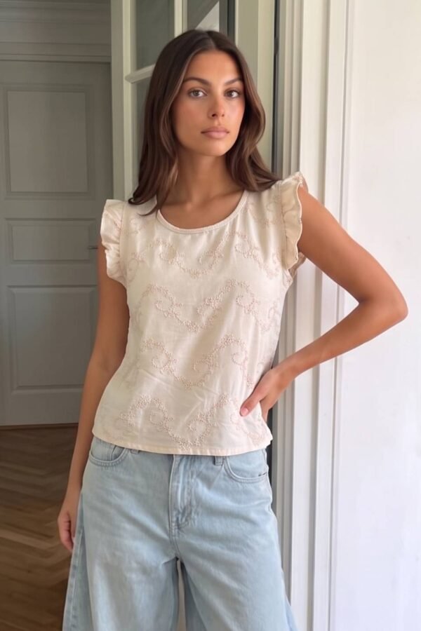 Musculosa Con Gota Lino Twill Bordado "MANCHEBO"