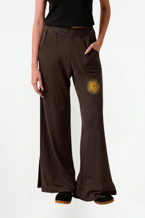 Palazzo Wide Leg Rustico Frisado Con Tajo Y Sol Bordado "CLOVER"