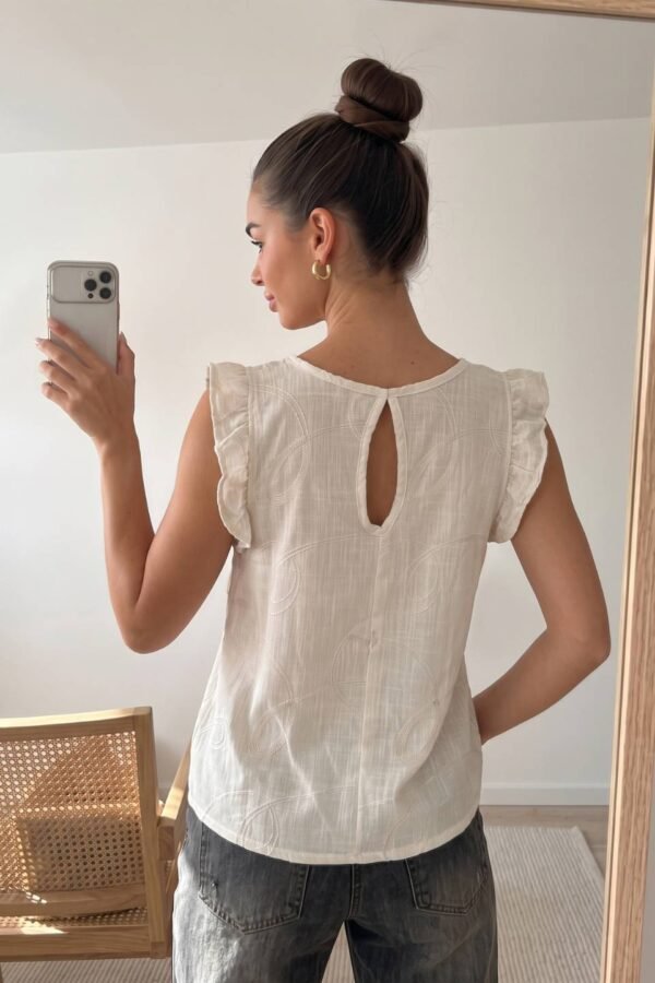 Musculosa Con Gota Lino Bordado Garabatos "ROMY"