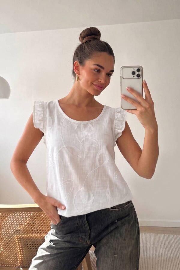 Musculosa Con Gota Lino Bordado Garabatos "ROMY"