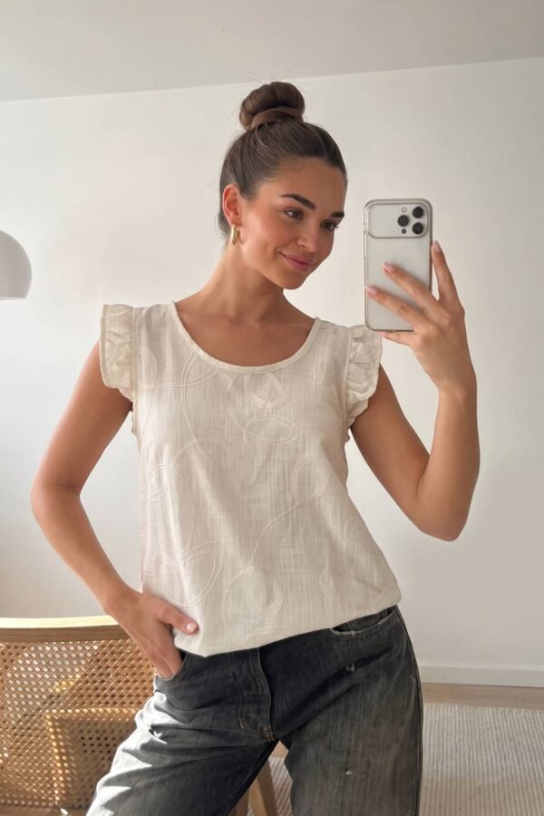 Musculosa Con Gota Lino Bordado Garabatos "ROMY"