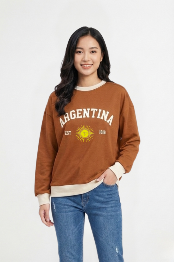 Buzo Rustico Lycra Cuello Redondo Combinado Argentina Sol De Mayo Est 1816 "TRISHA"