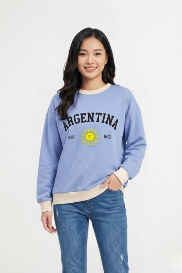 Buzo Rustico Lycra Cuello Redondo Combinado Argentina Sol De Mayo Est 1816 "TRISHA"