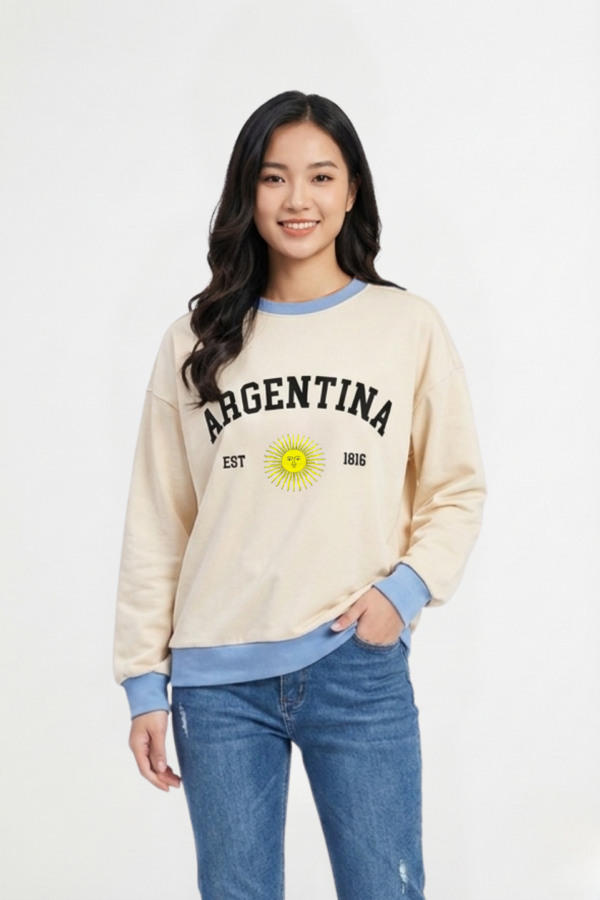 Buzo Rustico Lycra Cuello Redondo Combinado Argentina Sol De Mayo Est 1816 "TRISHA"