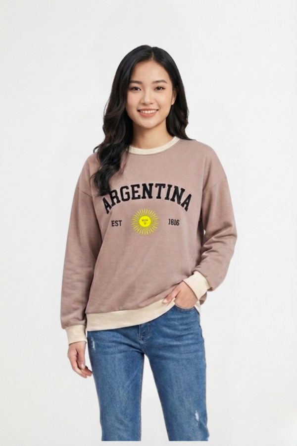 Buzo Rustico Lycra Cuello Redondo Combinado Argentina Sol De Mayo Est 1816 "TRISHA"