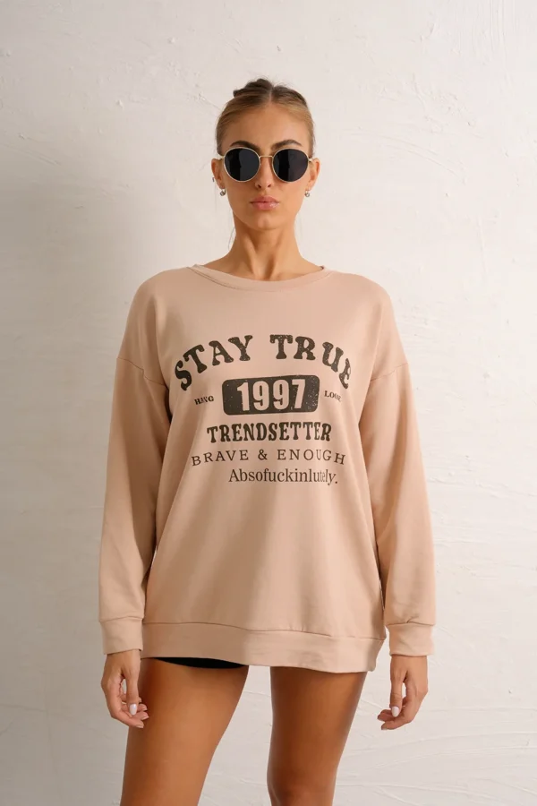 Maxibuzo Rustico Frisado Cuello Redondo Estampa 1997 "STAY TRUE"