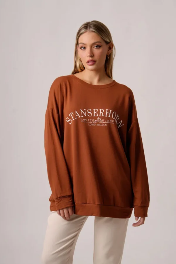Maxibuzo Rustico Frisado Cuello Redondo Estampa "STANSERHORN"