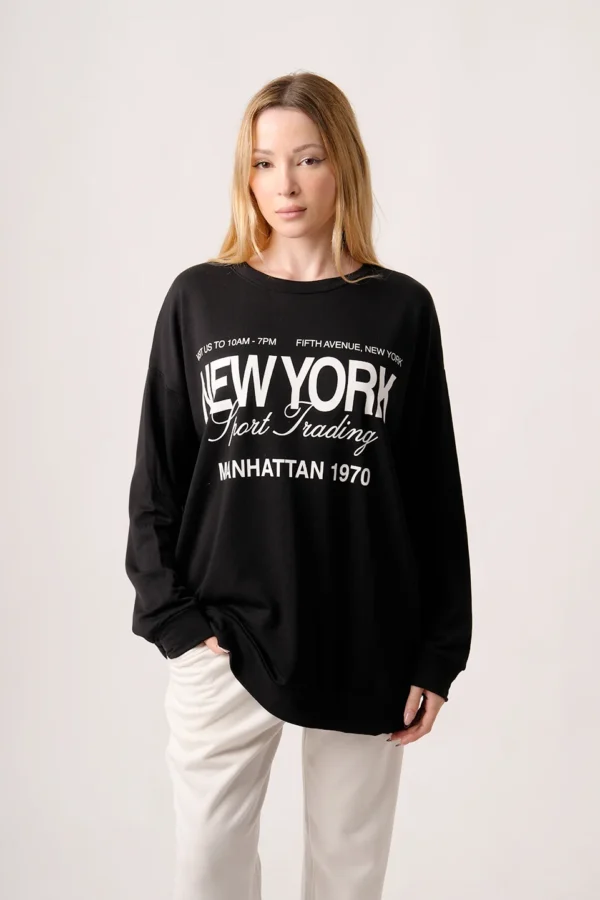 Maxibuzo Rustico Frisado Cuello Redondo Estampa New York Manhattan "1970"