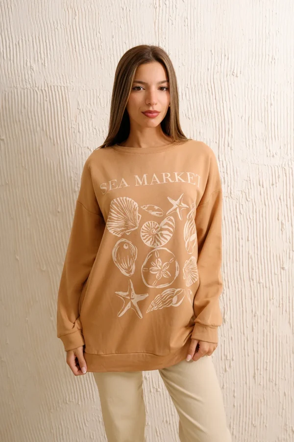 Maxibuzo Rustico Frisado Cuello Redondo Estampa "SEA MARKET"
