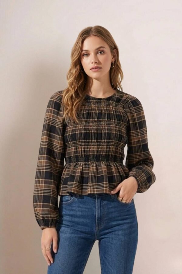 Blusa Manga Larga Fruncida Cuadrille Pilu "ANABELLA"