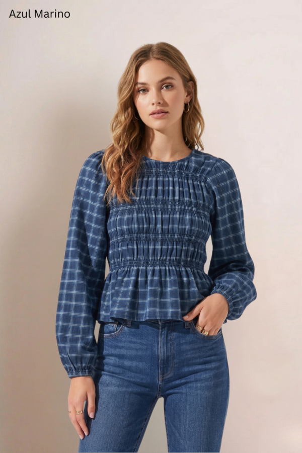 Blusa Manga Larga Fruncida Cuadrille Pilu "ANABELLA"