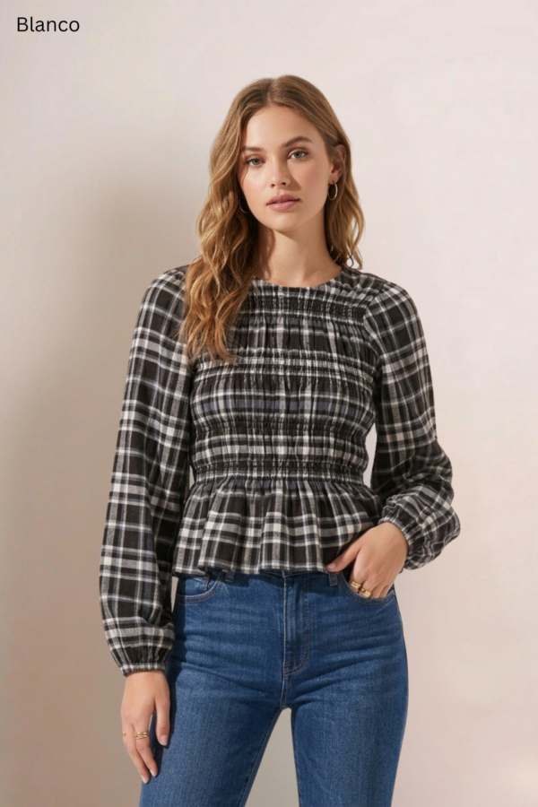 Blusa Manga Larga Fruncida Cuadrille Pilu "ANABELLA"