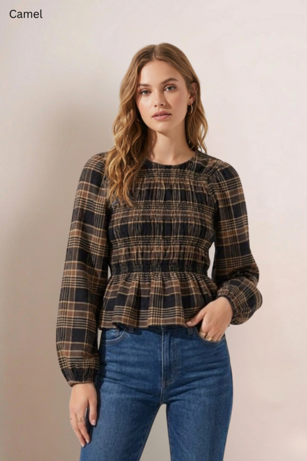 Blusa Manga Larga Fruncida Cuadrille Pilu "ANABELLA"