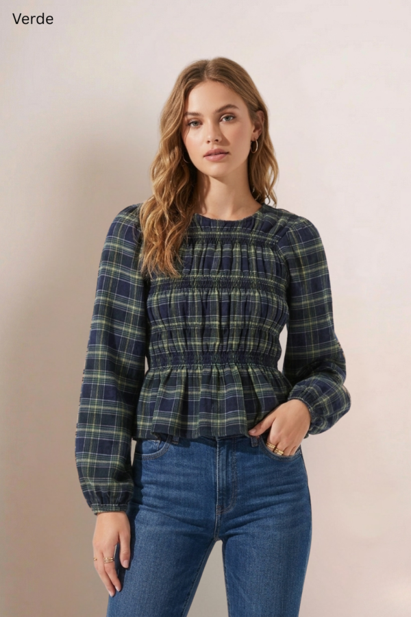 Blusa Manga Larga Fruncida Cuadrille Pilu "ANABELLA"