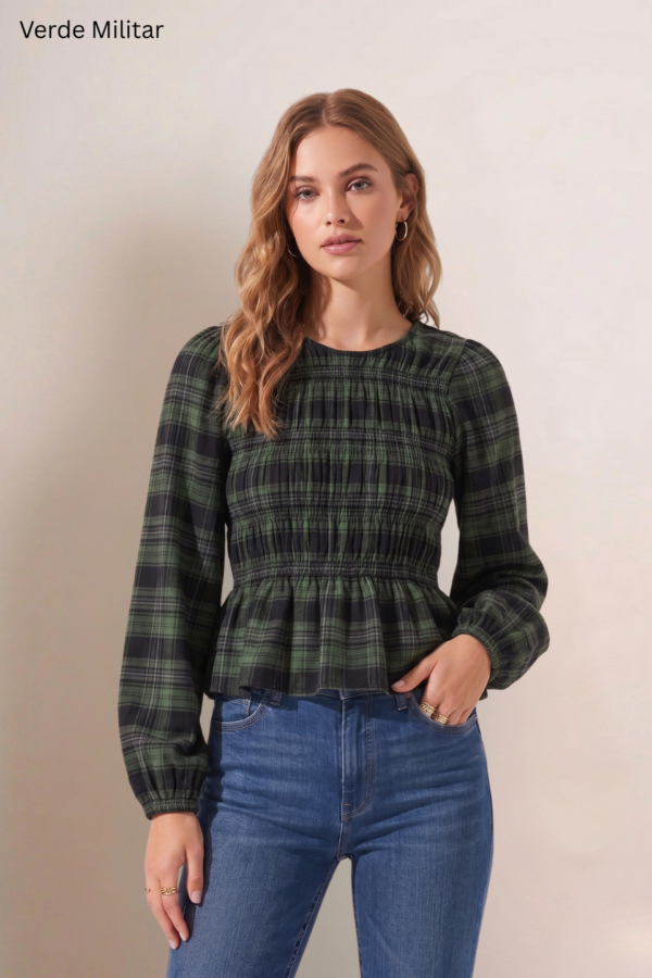 Blusa Manga Larga Fruncida Cuadrille Pilu "ANABELLA"