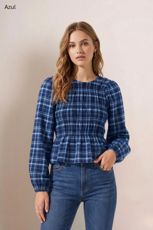 Blusa Manga Larga Fruncida Cuadrille Pilu "ANABELLA"