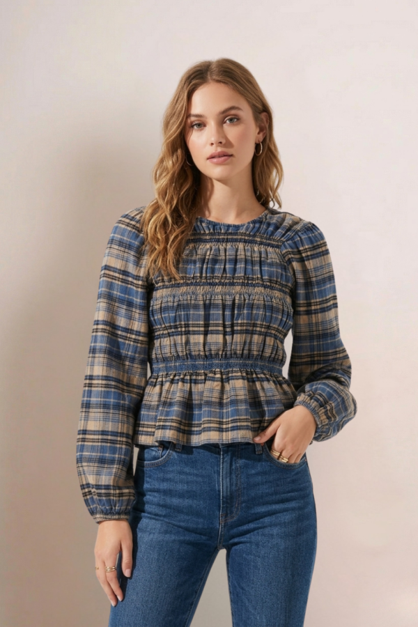 Blusa Manga Larga Fruncida Cuadrille Pilu "ANABELLA"