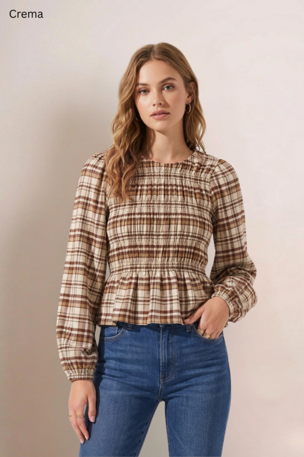 Blusa Manga Larga Fruncida Cuadrille Pilu "ANABELLA"