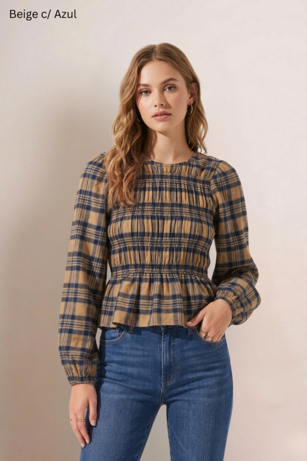 Blusa Manga Larga Fruncida Cuadrille Pilu "ANABELLA"