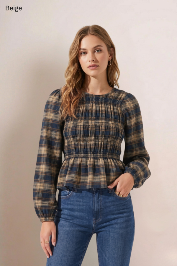 Blusa Manga Larga Fruncida Cuadrille Pilu "ANABELLA"