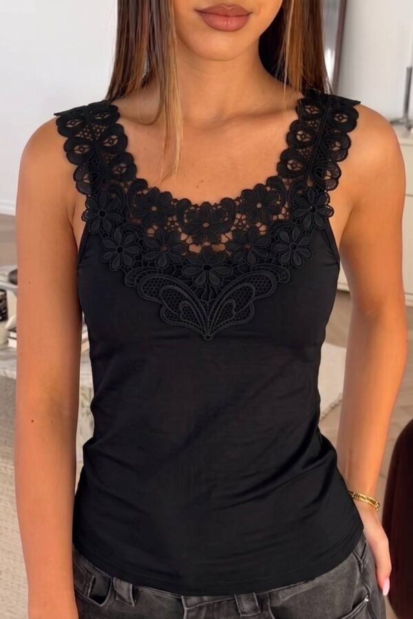 Musculosa Bretel Broderie "CRETA" - Negro