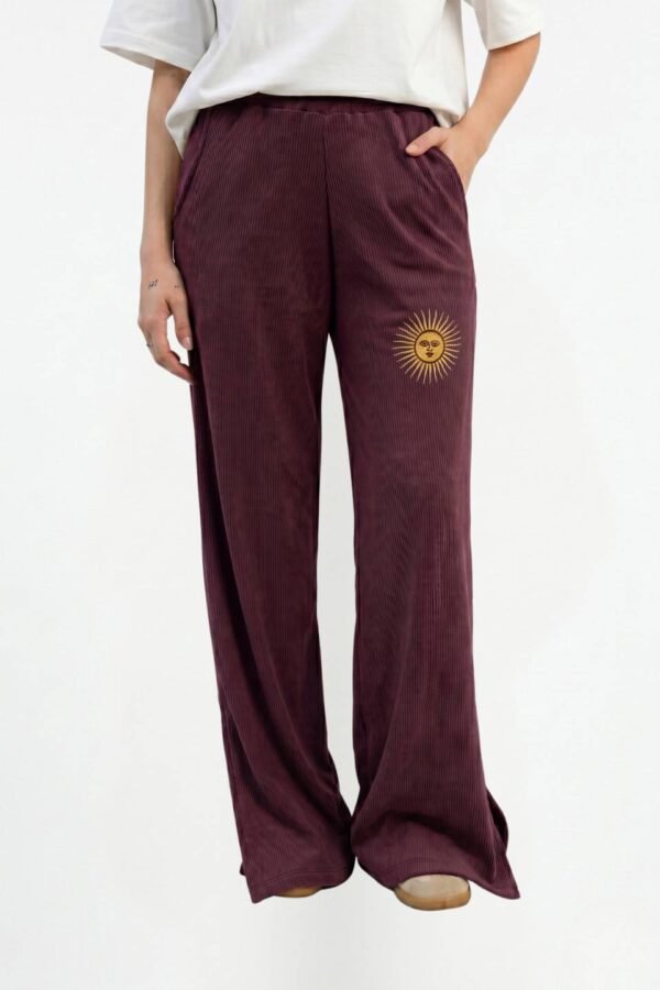 Palazzo Wide Leg Morley Brushed Con Tajo Y Sol Bordado "FEDRA"
