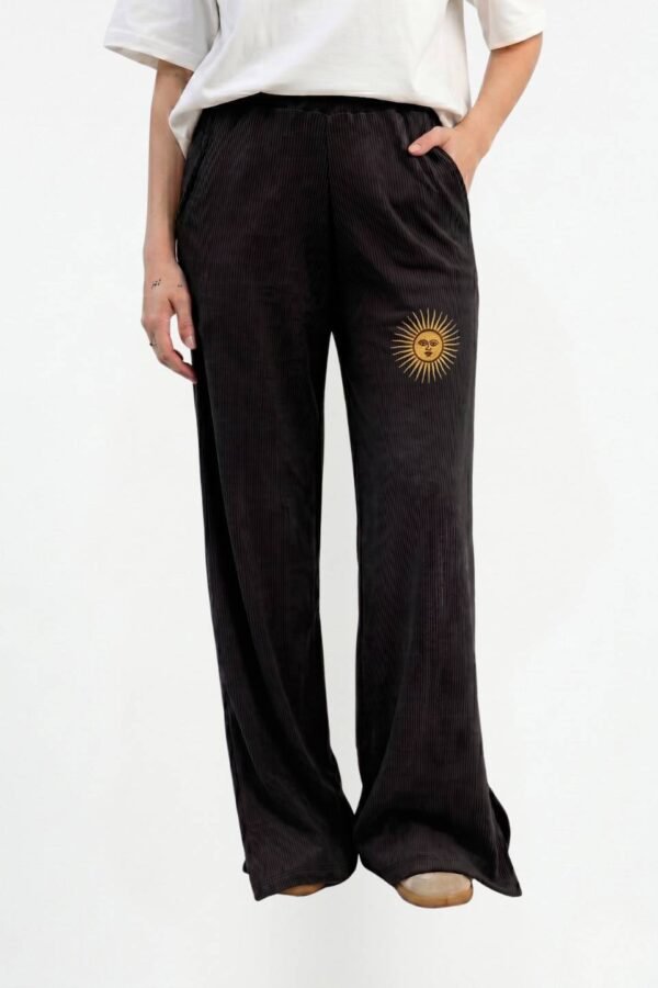 Palazzo Wide Leg Morley Brushed Con Tajo Y Sol Bordado "FEDRA"