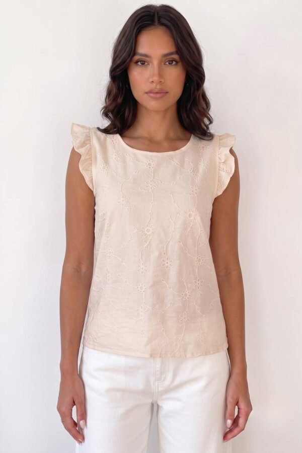 Musculosa Con Gota Lino Twill Bordado "ITALY"