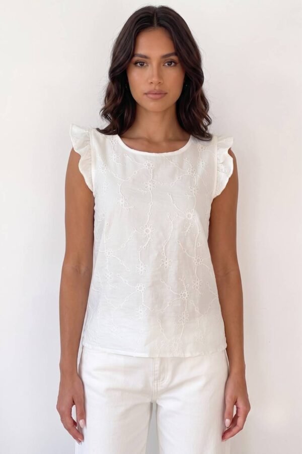 Musculosa Con Gota Lino Twill Bordado "ITALY"
