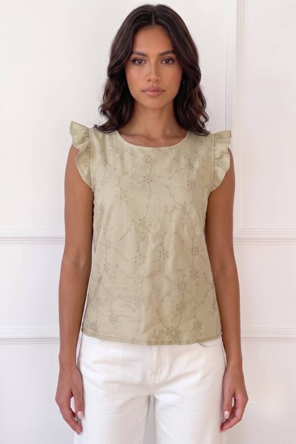 Musculosa Con Gota Lino Twill Bordado "ITALY"