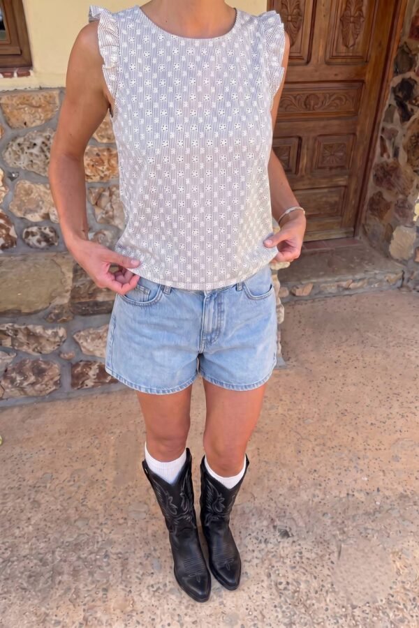 Musculosa Gota Poplin Con Broderie "MIA"
