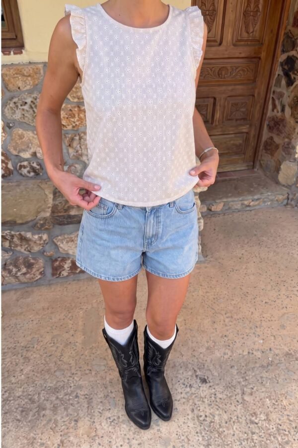 Musculosa Gota Poplin Con Broderie "MIA"