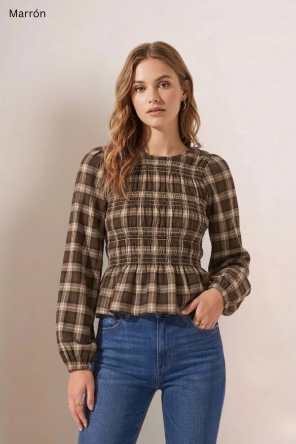 Blusa Manga Larga Fruncida Cuadrille Pilu "ANABELLA"