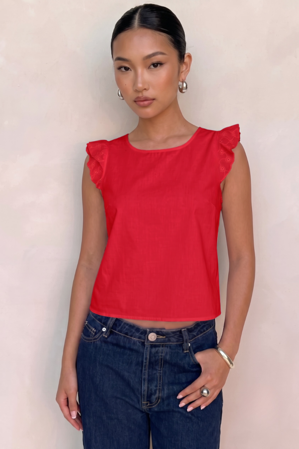 Musculosa Gota Satin Mate Manga Broderie Plano Para Atar Atras "ADA"