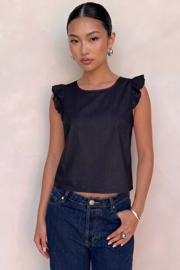 Musculosa Gota Satin Mate Manga Broderie Plano Para Atar Atras "ADA"