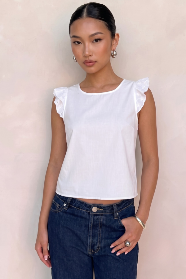 Musculosa Gota Satin Mate Manga Broderie Plano Para Atar Atras "ADA"