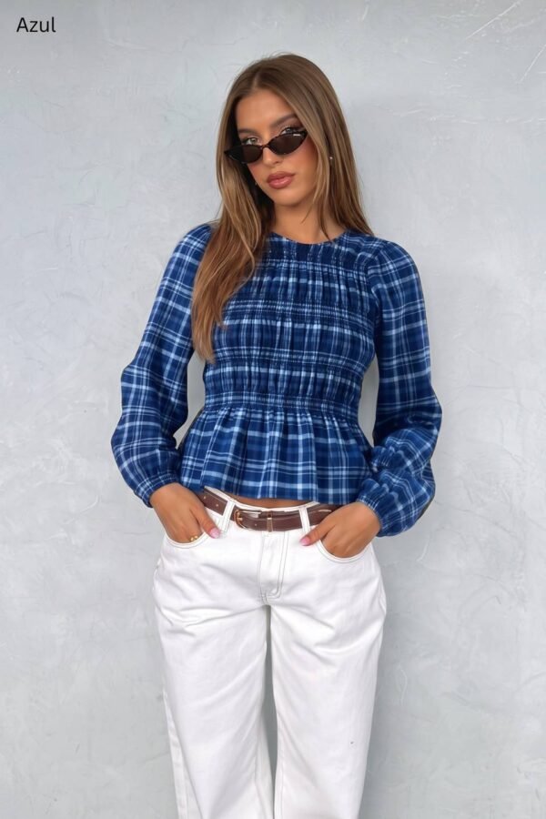 Blusa Manga Larga Fruncida Cuadrille Pilu "ANABELLA"