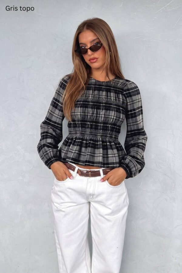 Blusa Manga Larga Fruncida Cuadrille Pilu "ANABELLA"
