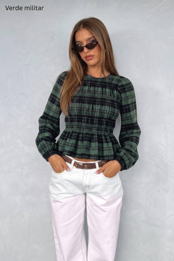 Blusa Manga Larga Fruncida Cuadrille Pilu "ANABELLA"